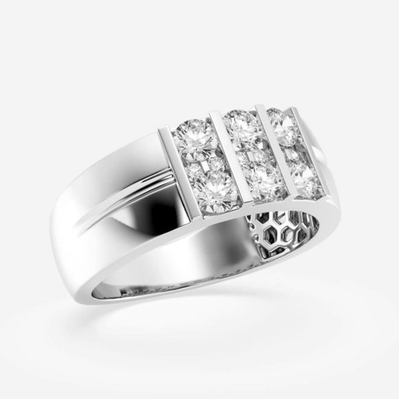 1 /13 ctw Round Lab Grown Diamond Men's Triple Row Channel Set Wedding Band - Picture 2 of 6